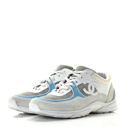 Chanel Suede Calfskin Mens CC Sneakers 45 White Grey Blue 3 of 9
