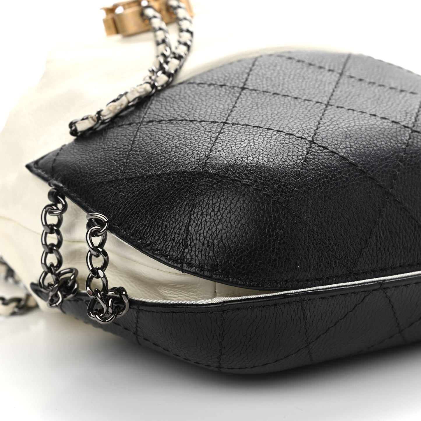 Aged Calfskin Quilted Small Gabrielle Bucket White Black