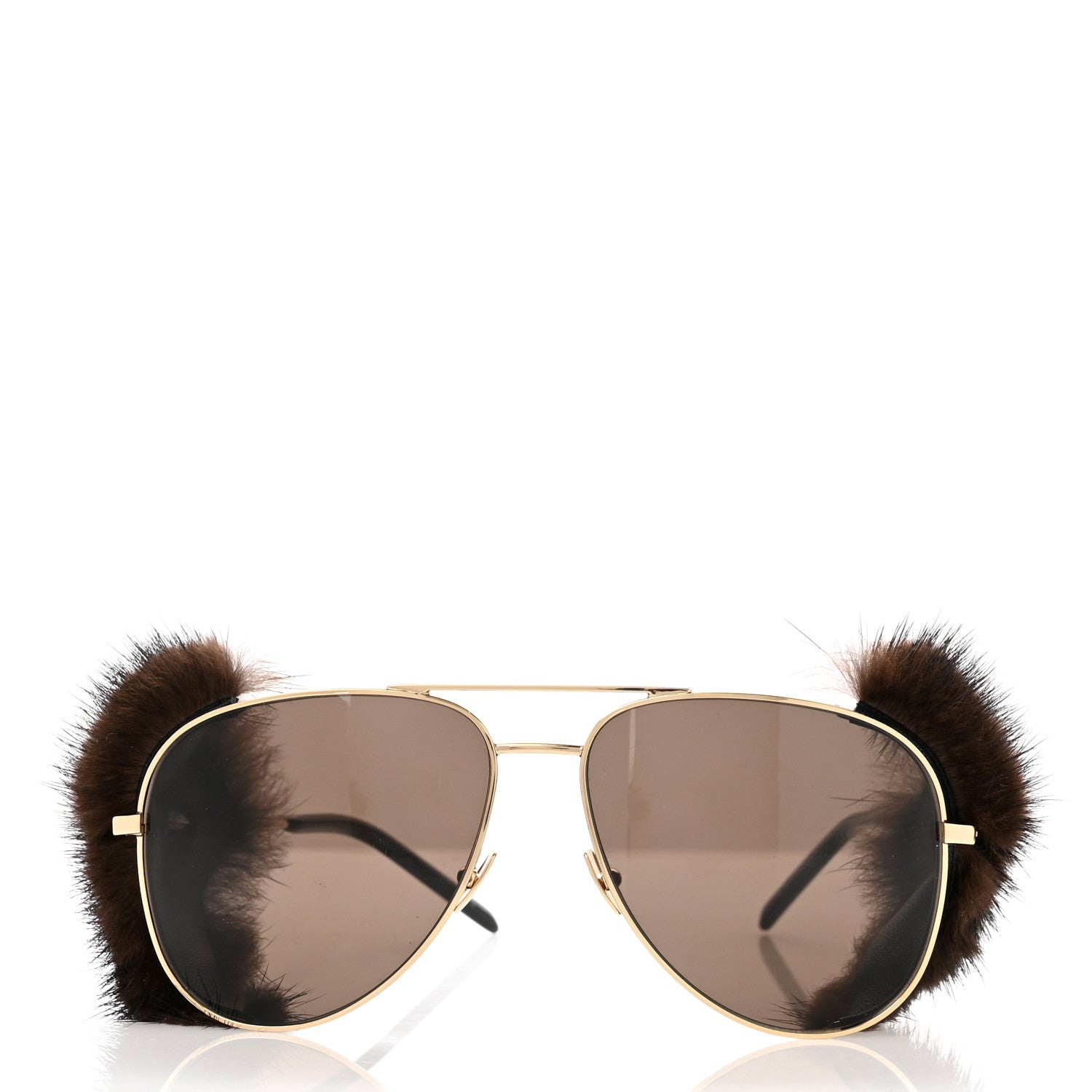 Saint Laurent Mink Fur Classic 11 Shields Sunglasses Gold 2 of 7