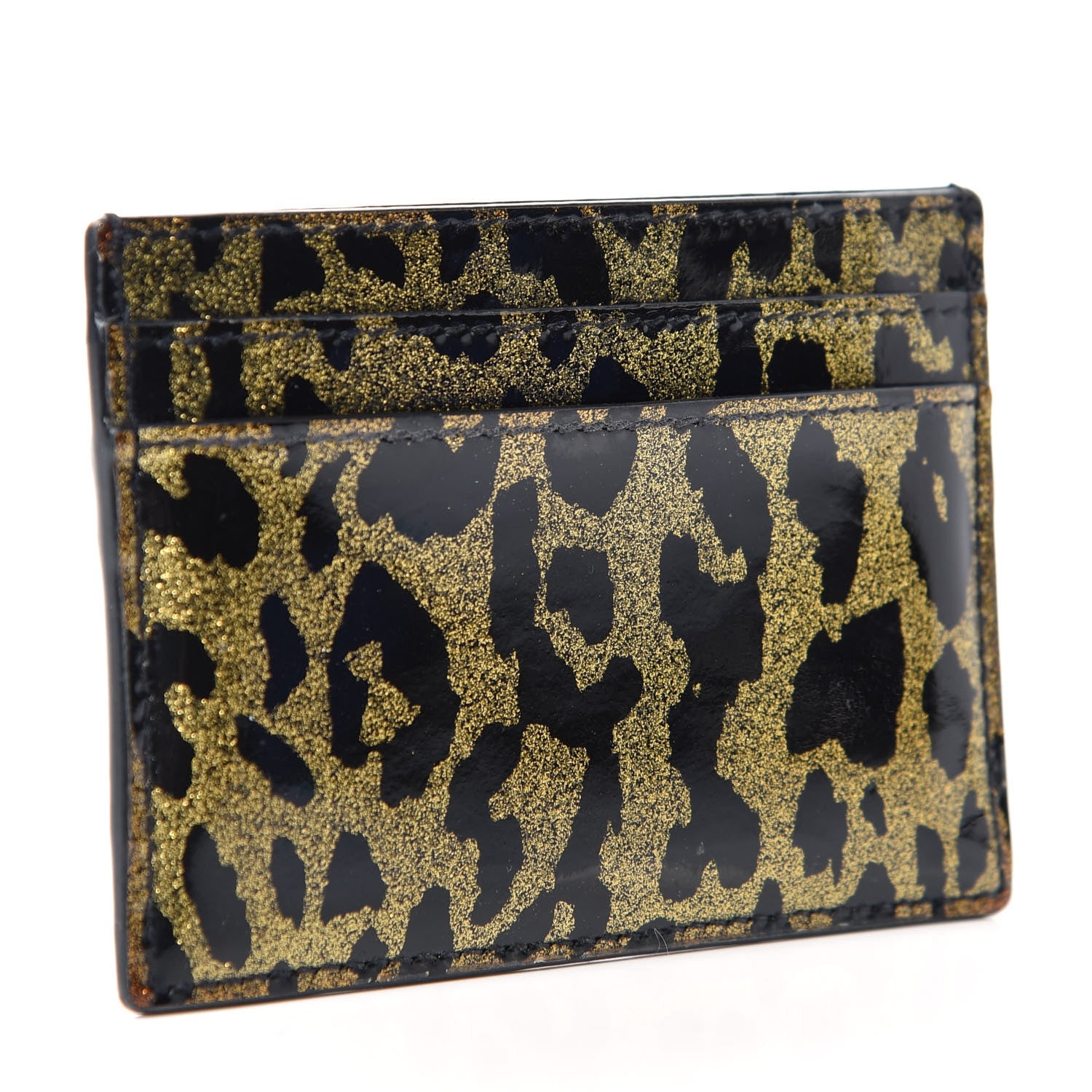 Saint Laurent Patent Glitter Leopard Monogram Credit Card Case Black Multi 3 of 7