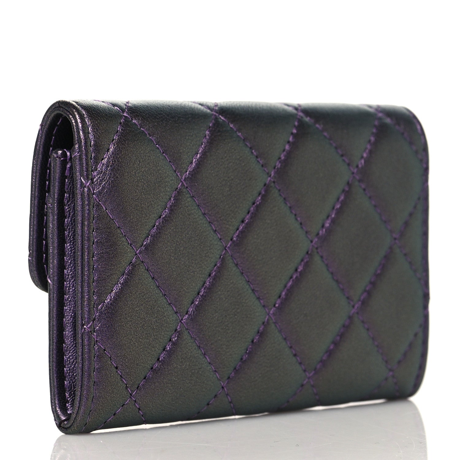 Chanel Iridescent Lambskin Quilted Flap Card Holder Purple 3 of 9