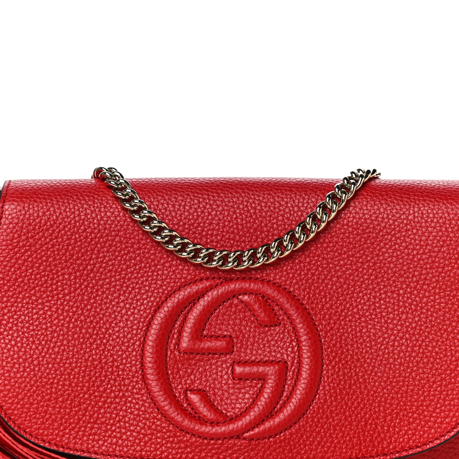 Gucci Pebbled Calfskin Medium Soho Flap Crossbody Vibrant Red 8 of 14