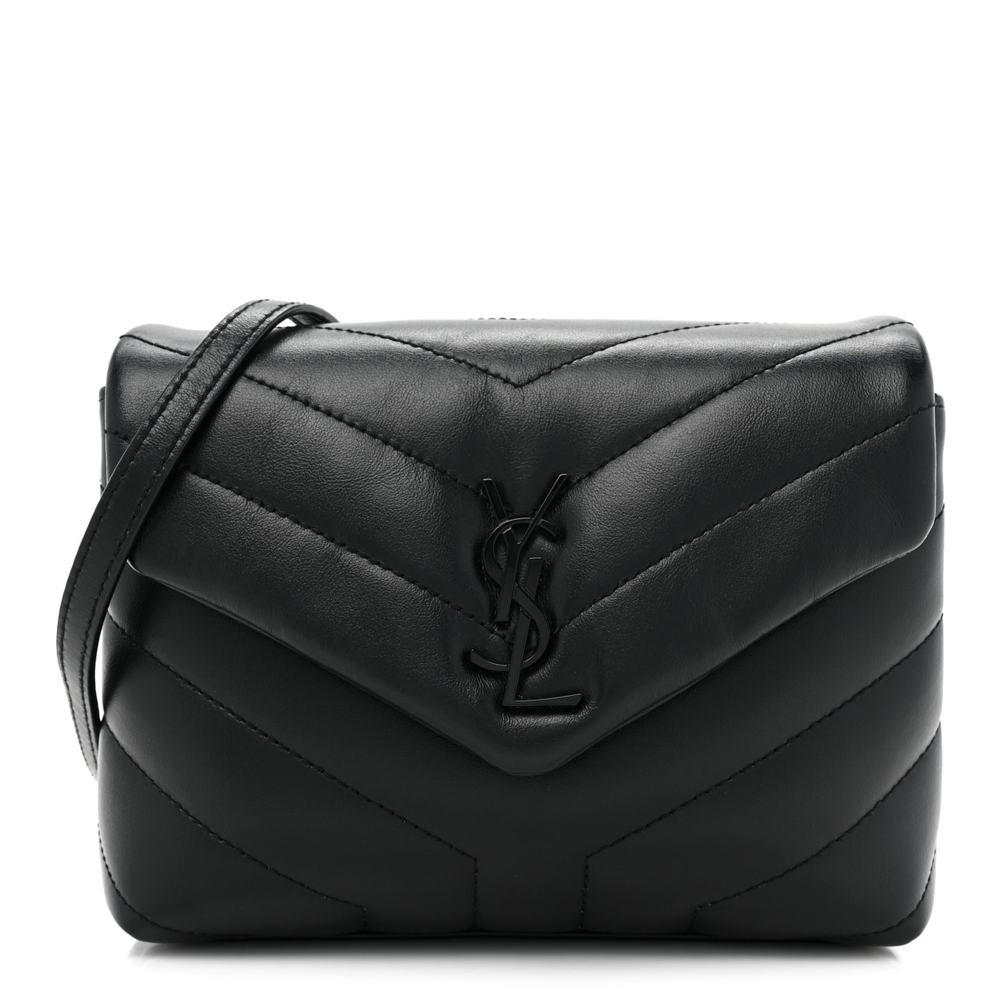 Calfskin Y Quilted Monogram Monochrome Toy Loulou Crossbody Bag Black