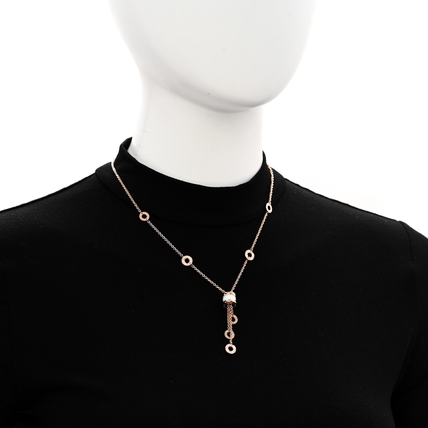 18K Rose Gold Diamond White Ceramic B.Zero1 Necklace