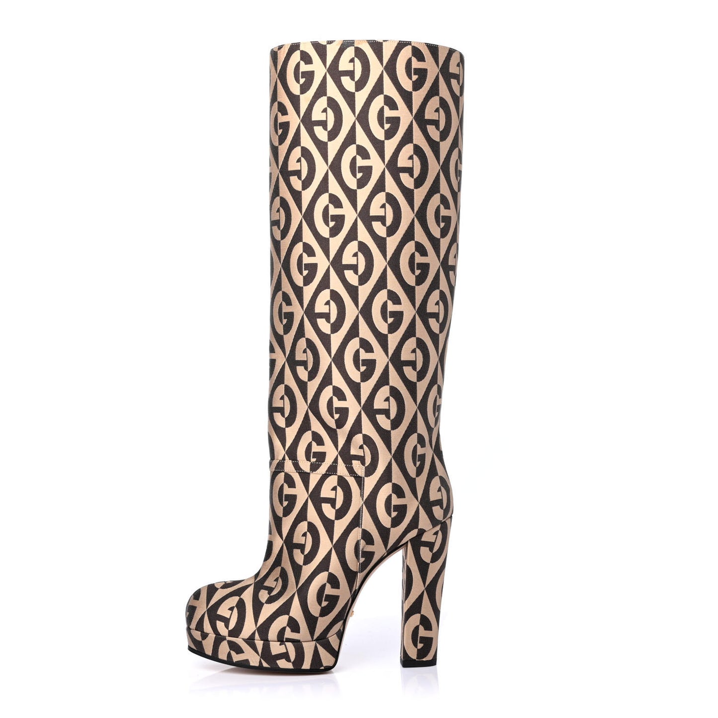 Fabric G Rhombus Print Platform Boots 37 Beige Cocoa