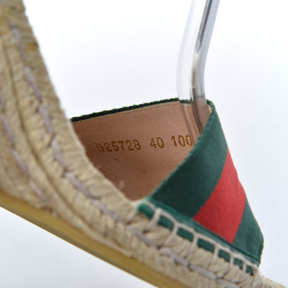 Gucci Canvas Malaga Kid Web Ankle Wrap Espadrille Wedge Sandals 40 Green Red Mystic White Emerald 8 of 19