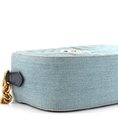 Gucci Denim Matelasse Small Pearly GG Marmont Chain Shoulder Bag Blue 10 of 10