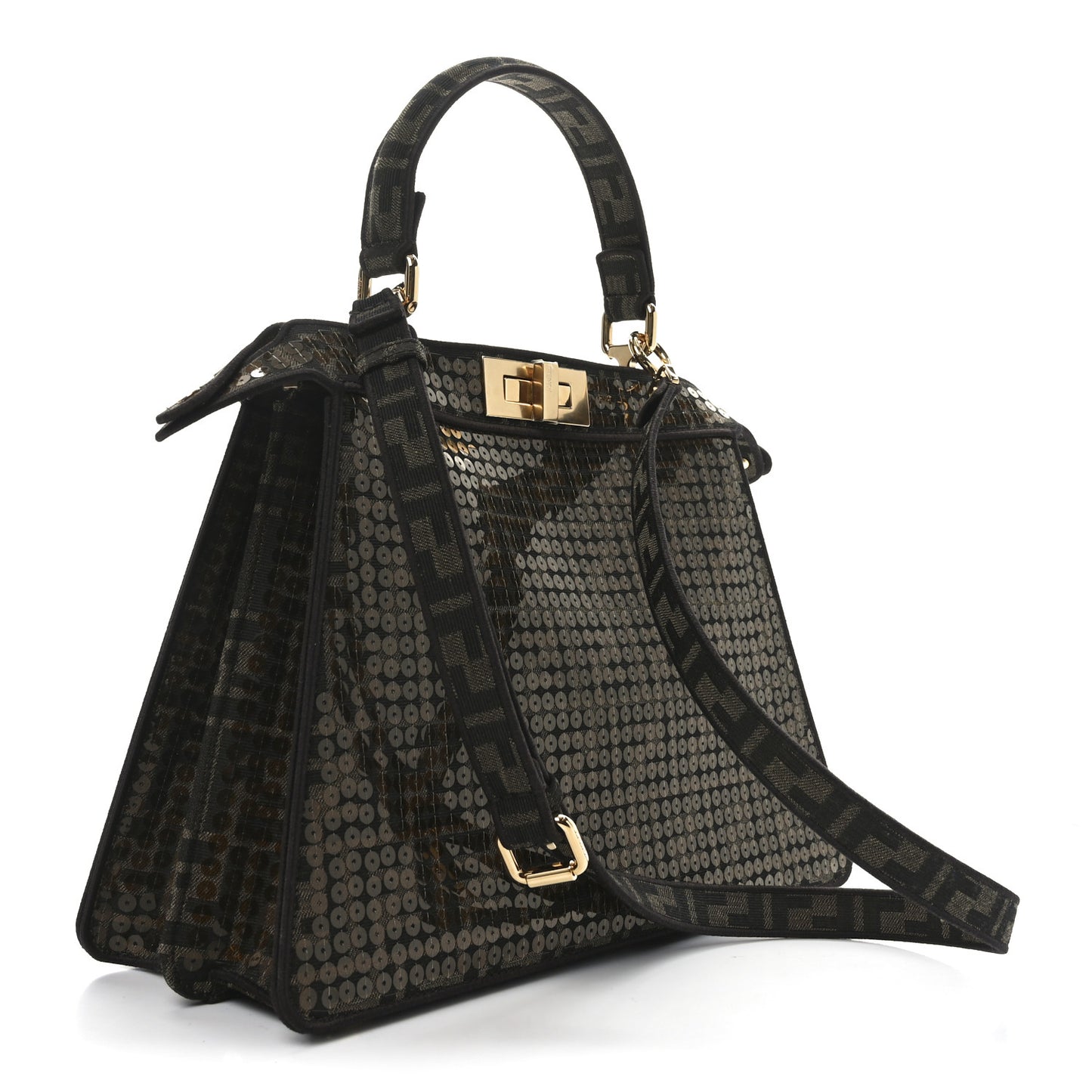 Fabric Jacquard Paillettes Vitello Seta FF 1974 Medium Peekaboo I SEE U Satchel Tobacco Moro