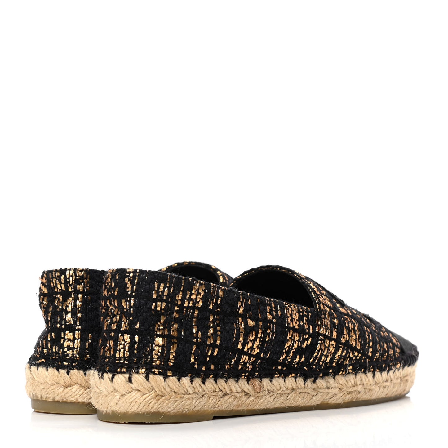 Metallic Tweed Grosgrain CC Espadrilles 36 Gold Black