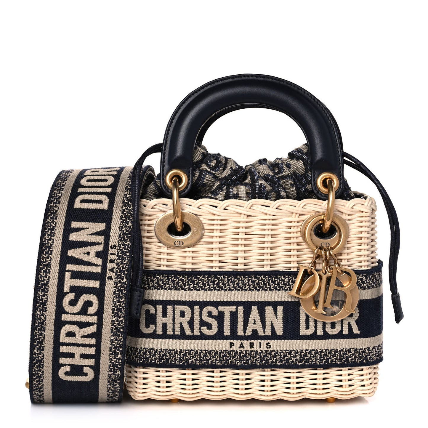 Wicker Oblique Mini Lady Dior Bag Blue