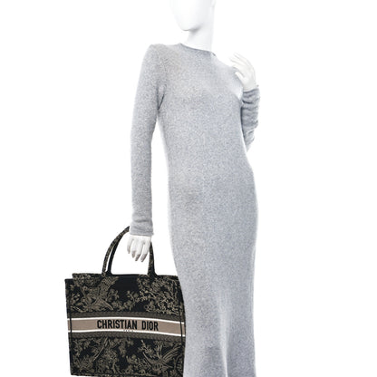 Christian Dior Canvas Embroidered Large Ornamental Cornely Book Tote Black Beige 2 of 13