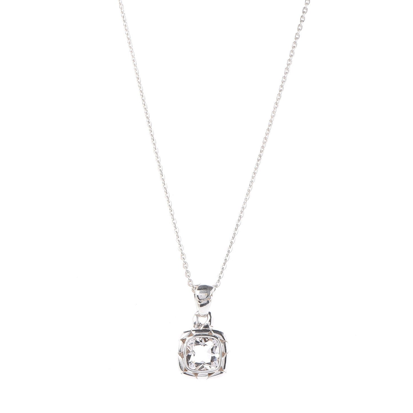 Sterling Silver White Topaz Kali Square Pendant Necklace