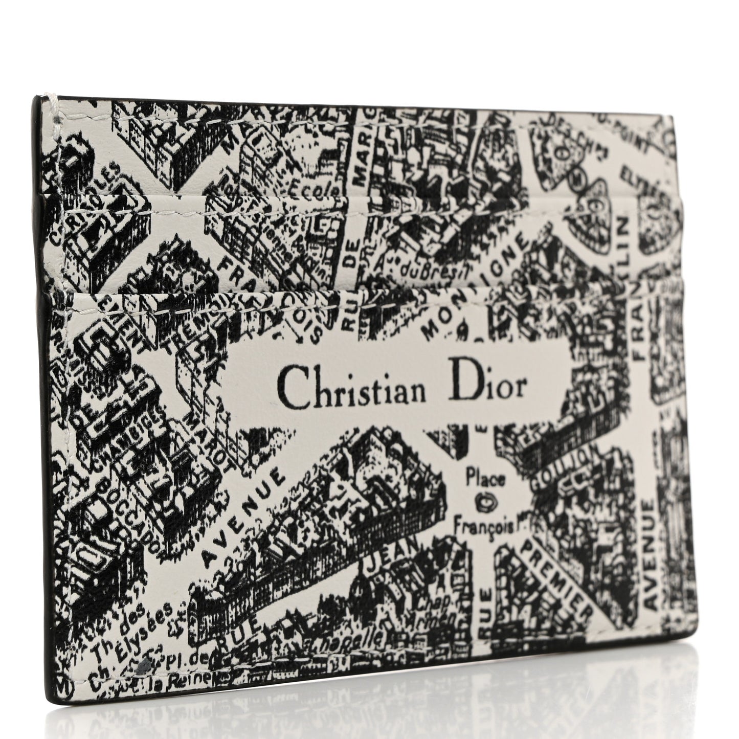 Calfskin Plan De Paris Print Card Holder White Black