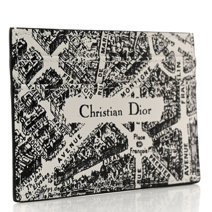 Christian Dior Calfskin Plan De Paris Print Card Holder White Black 3 of 8