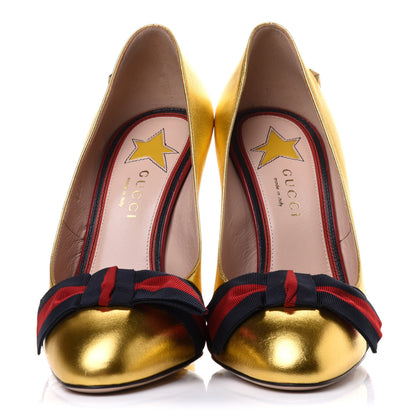 Gucci Malaga Kid Web Bow Pumps 36.5 Oro 2 of 13