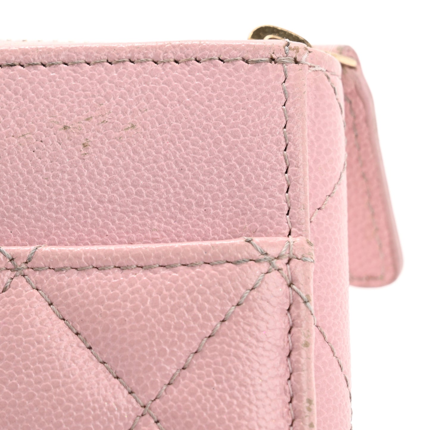 Caviar Quilted Studded CC Zip Card Holder Pink