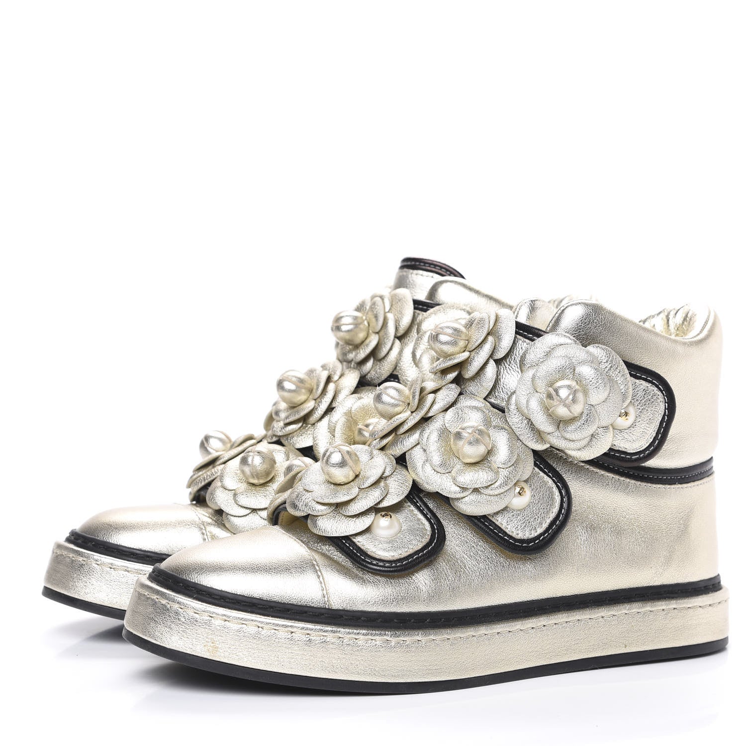 Chanel Metallic Lambskin Camellia High Top Sneakers 36 Gold 3 of 9
