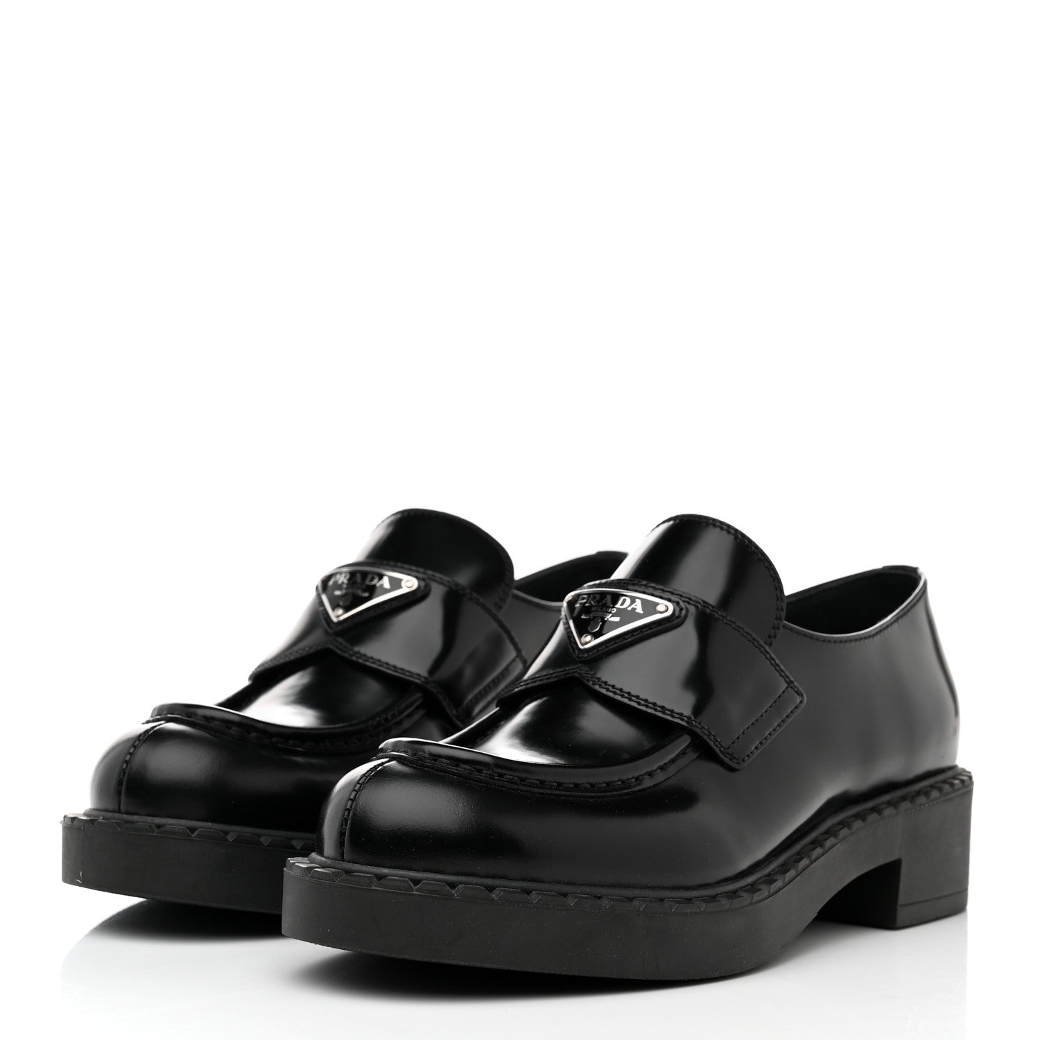 Prada Spazzolato Metal Triangle Logo 50mm Loafers 37 Black 3 of 9