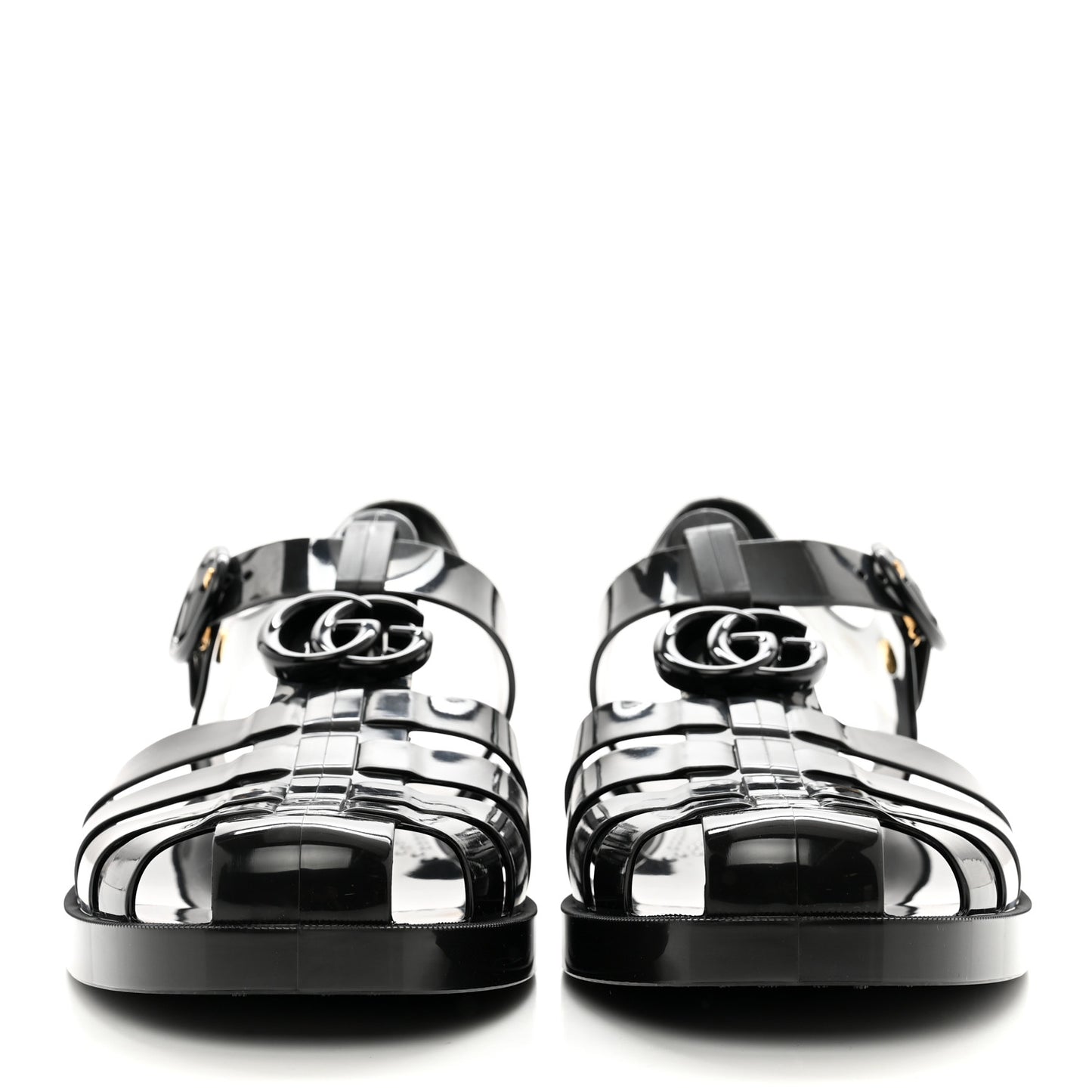 Shiny Rubber Mens Double G Buckle Strap Sandals 9 Black