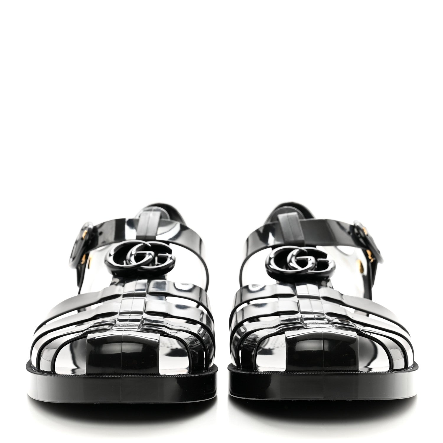 Gucci Shiny Rubber Mens Double G Buckle Strap Sandals 9 Black 2 of 7