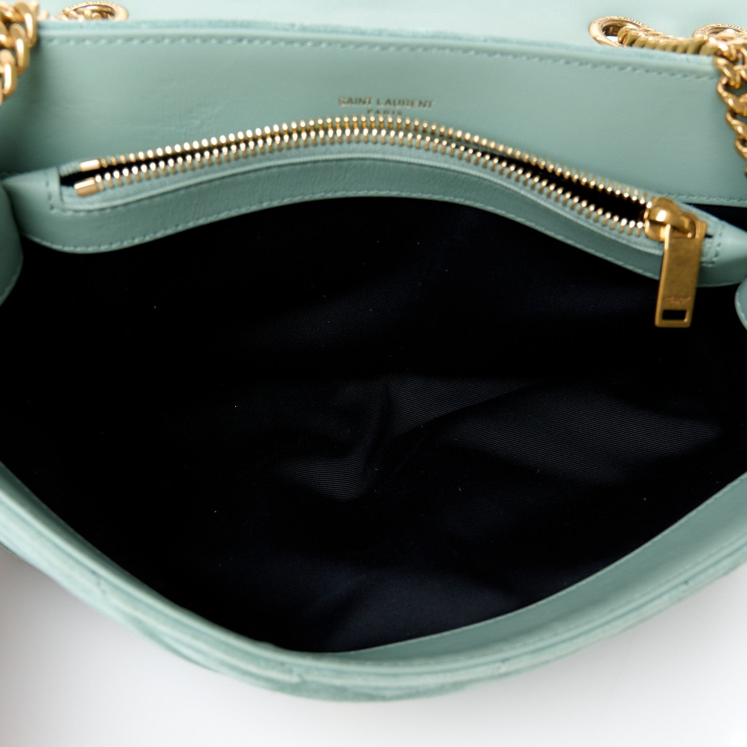 Saint Laurent Suede Y Quilted Monogram Medium Loulou Chain Satchel Vert Opaline 5 of 12