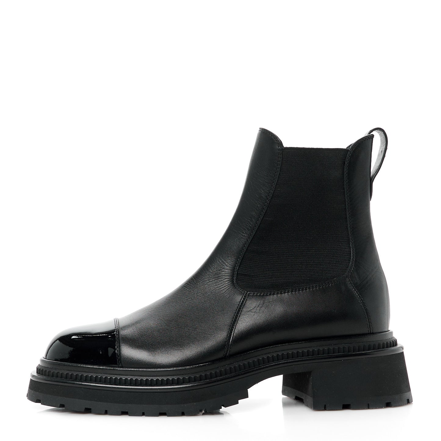 Crumpled Calfskin Patent Cap Toe Short Boots 40 Black