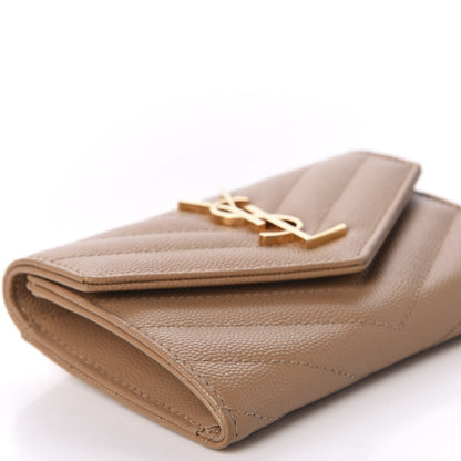 Saint Laurent Grain De Poudre Matelasse Chevron Small Monogram Envelope Wallet Light Taupe 6 of 9