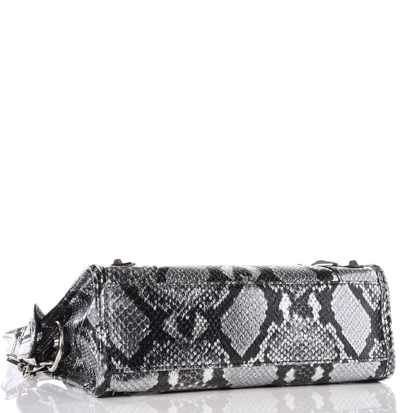 Metallic Calfskin Snakeskin Embossed Classic Silver Hardware Mini City Silver