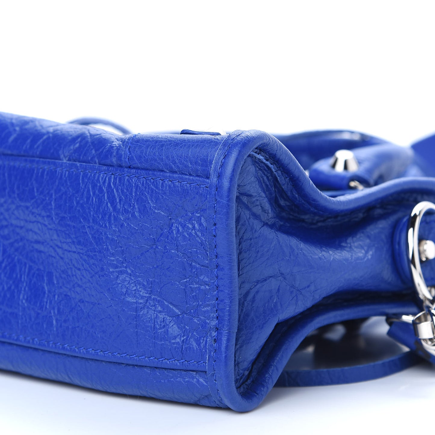 Agneau Classic Silver Hardware Mini City Logo Strap Bleu Electric Black