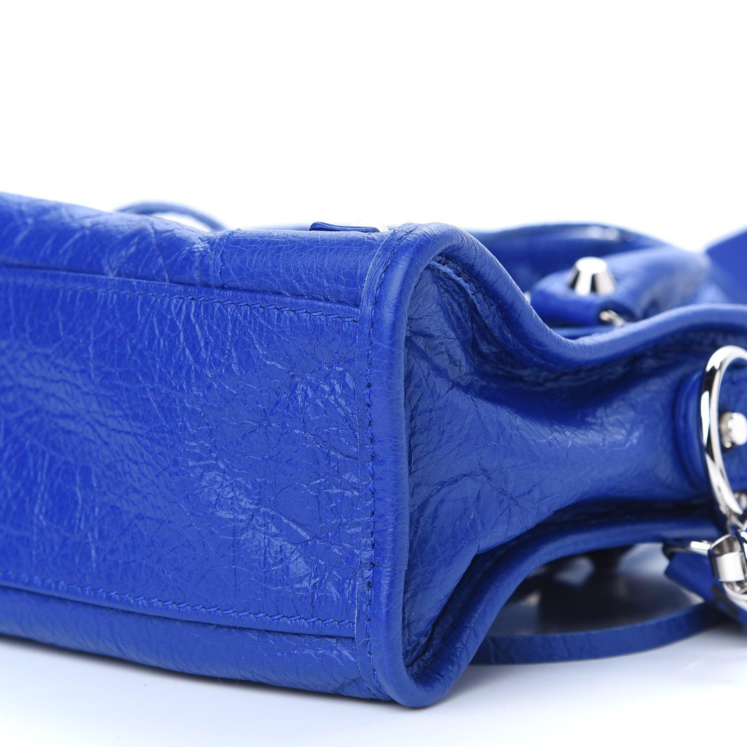 Balenciaga Agneau Classic Silver Hardware Mini City Logo Strap Bleu Electric Black 9 of 9