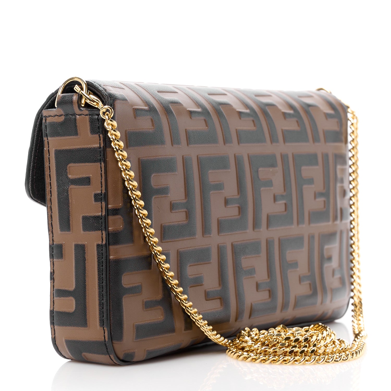 Fendi Vitello Soft F is Fendi Bi-Color FF 1974 Embossed Envelope Wallet On Chain with Pouches Maya Black 4 of 18
