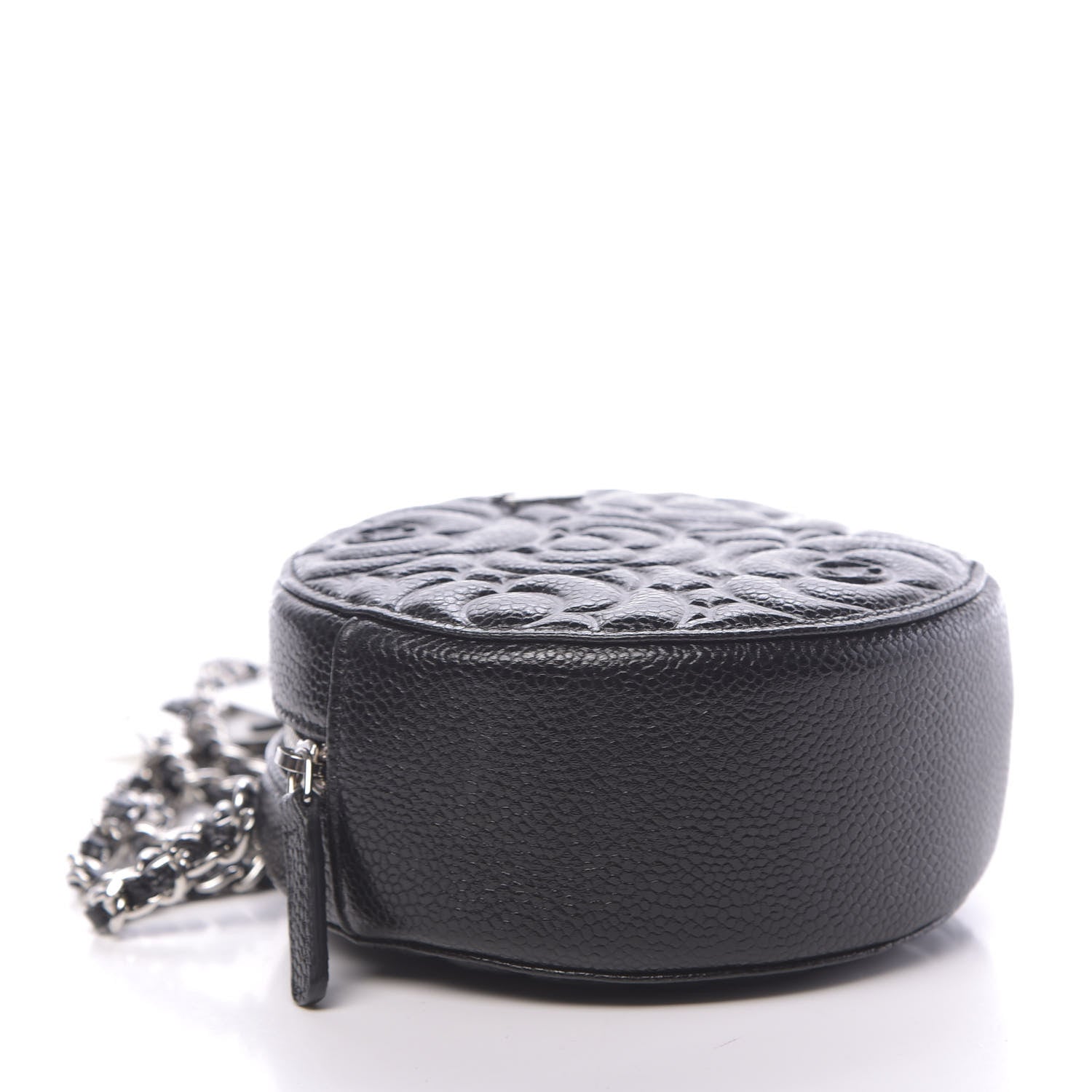 Chanel Caviar Camellia Embossed Round Clutch With Chain Black 5 of 12