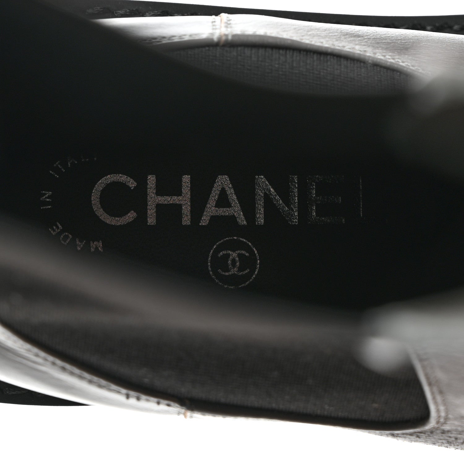 Chanel Crumpled Calfskin Patent Cap Toe Short Boots 38 Dark Grey Black 6 of 9