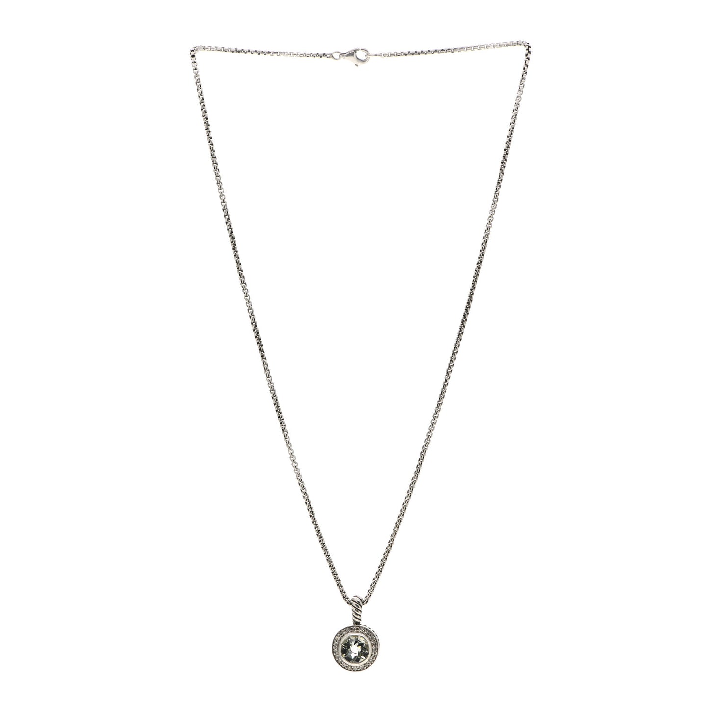 Sterling Silver Diamond Prasiolite 8mm Petite Cerise Pendant Necklace