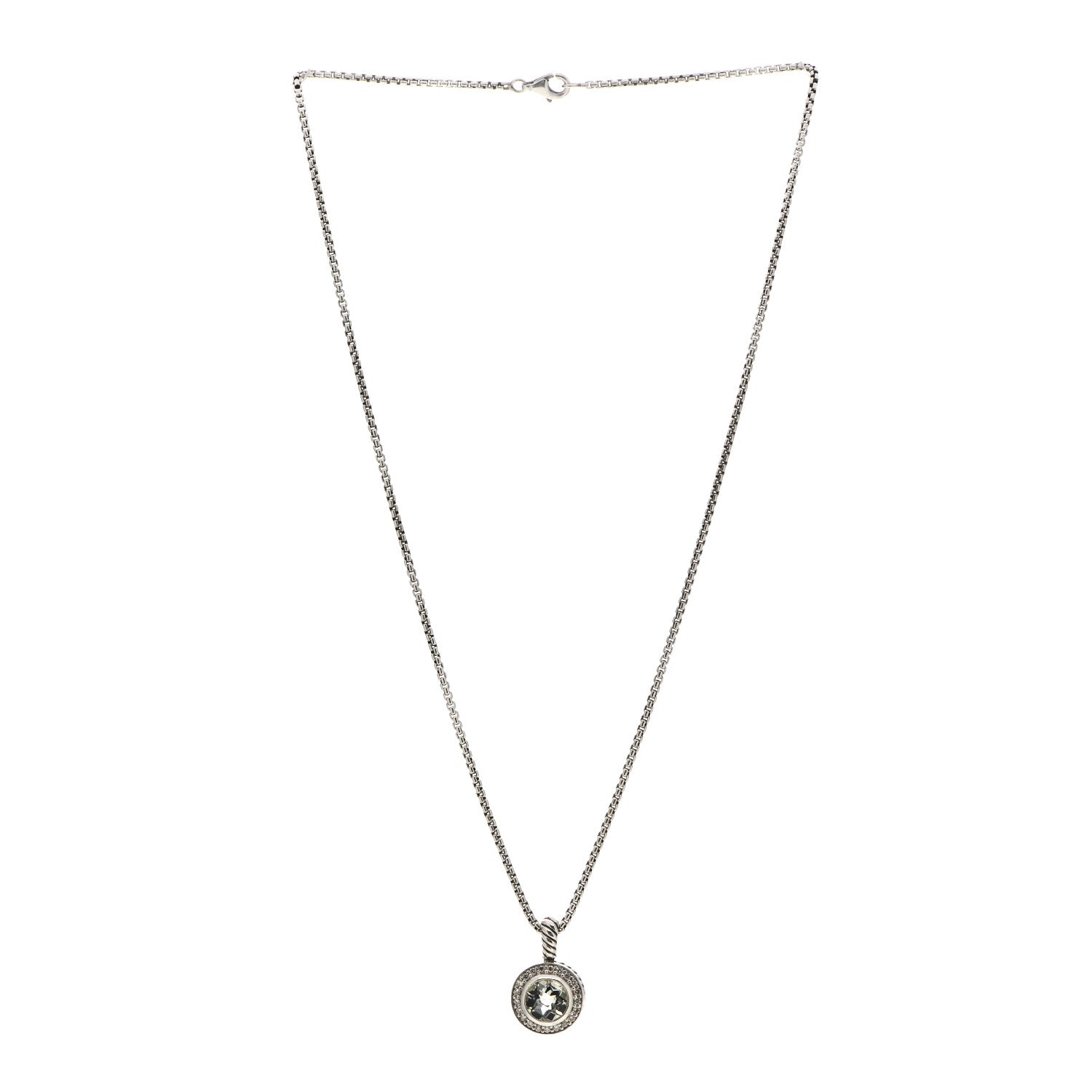 David Yurman Sterling Silver Diamond Prasiolite 8mm Petite Cerise Pendant Necklace 3 of 4