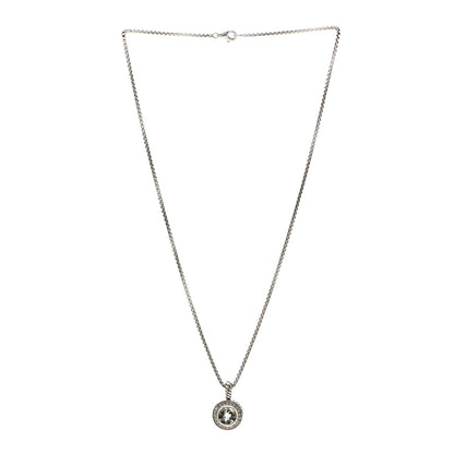 David Yurman Sterling Silver Diamond Prasiolite 8mm Petite Cerise Pendant Necklace 3 of 4
