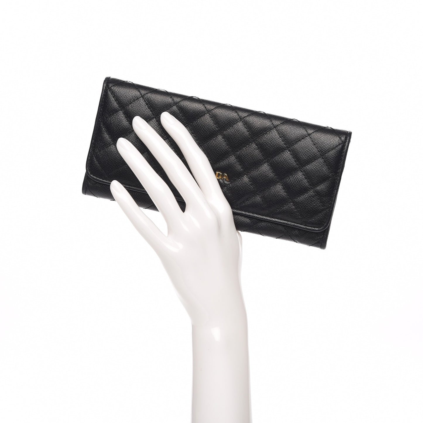 Saffiano Metal Quilted Continental Flap Wallet Nero Black