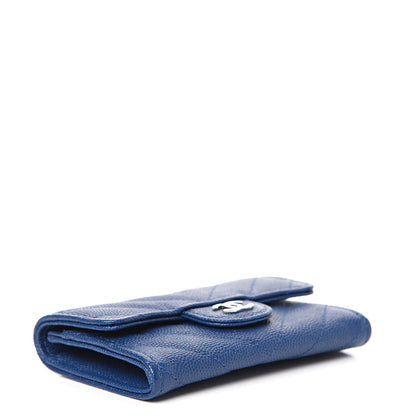 Chanel Caviar Chevron Quilted Flap Card Holder Dark Blue 3 of 8