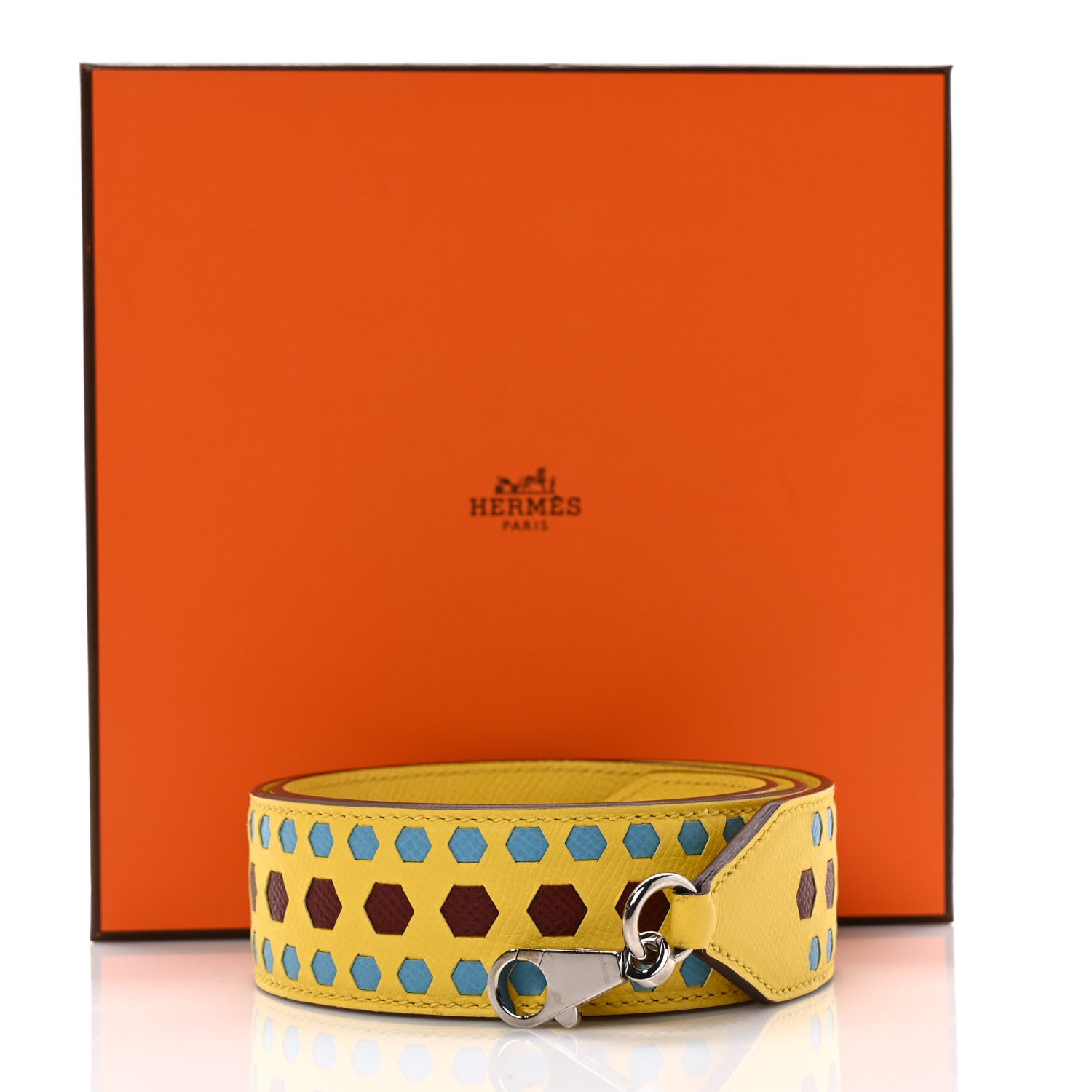 Hermes Epsom 40mm Hexagone Tressage Shoulder Strap Rouge H Jaune de Naples Gold 6 of 6