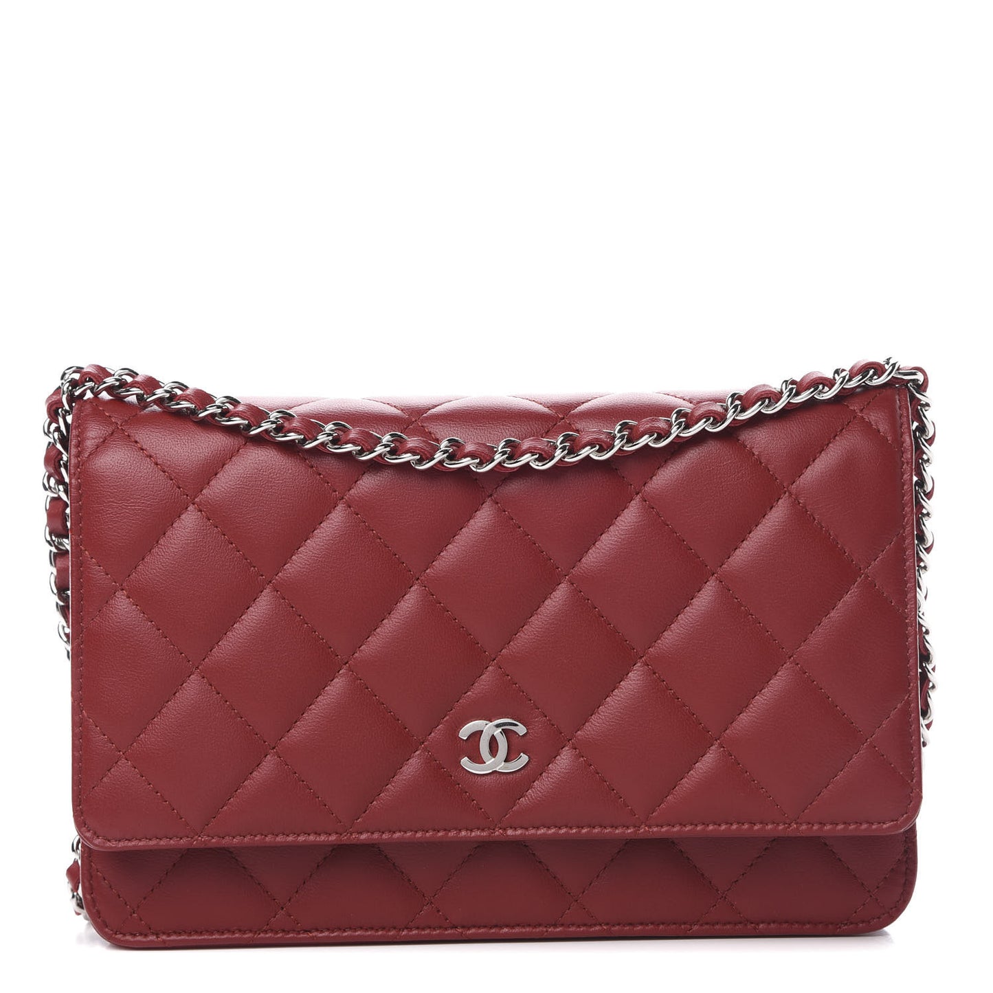 Lambskin Quilted Wallet On Chain WOC Red