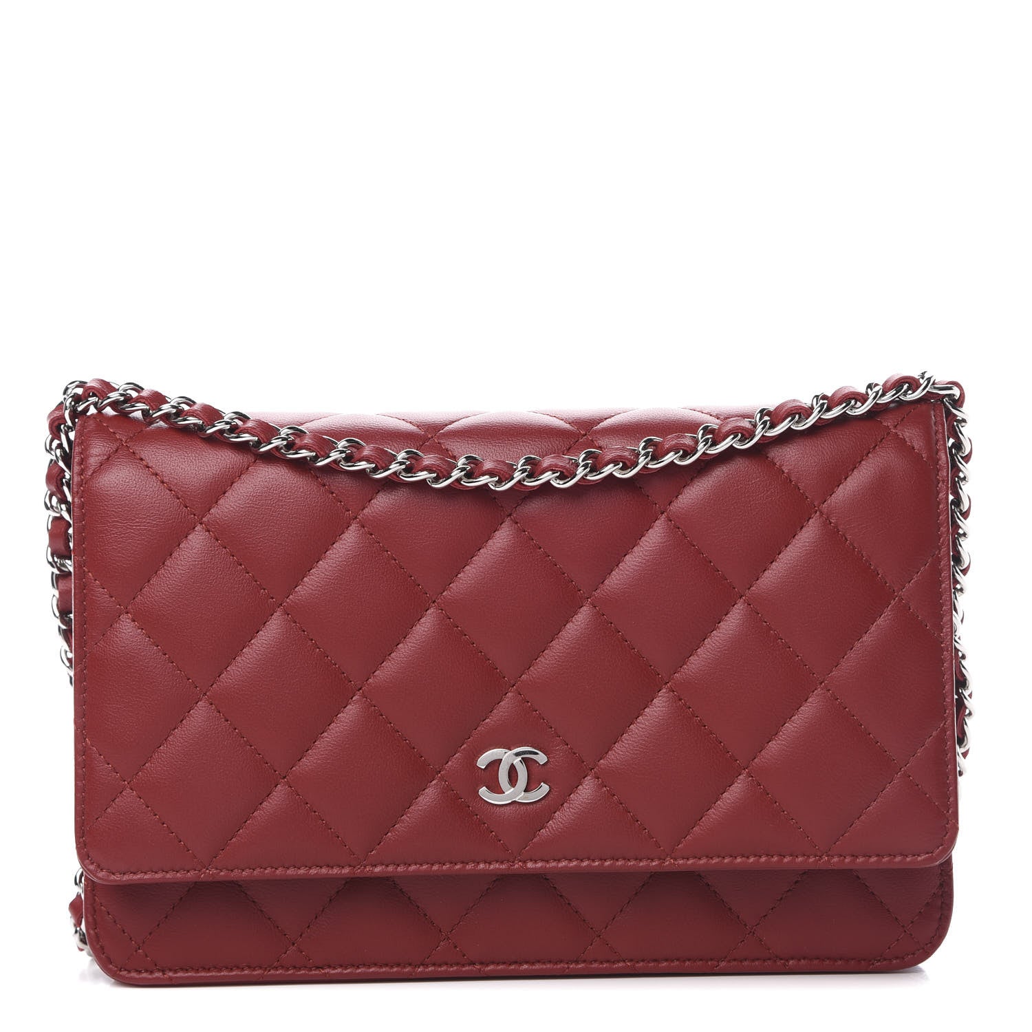 Chanel Lambskin Quilted Wallet On Chain WOC Red 1 of 13