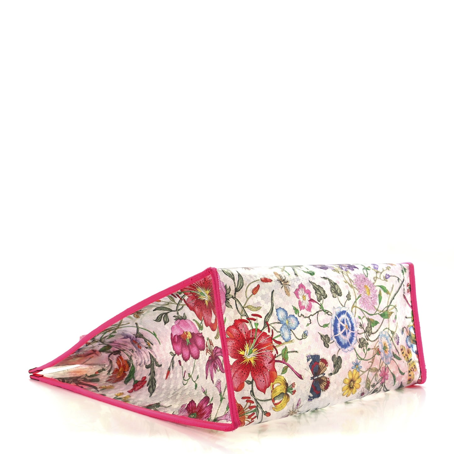 Calfskin Textured Vinyl Print Flora Tote Fluorescent Fuchsia