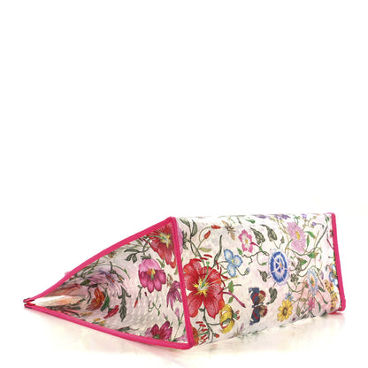 Gucci Calfskin Textured Vinyl Print Flora Tote Fluorescent Fuchsia 4 of 11