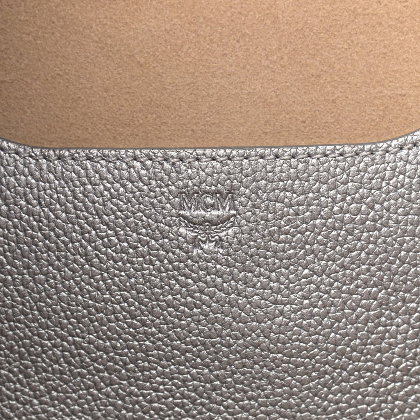 Metallic Grained Calfskin Medium Top Zip Tote Spike Silver