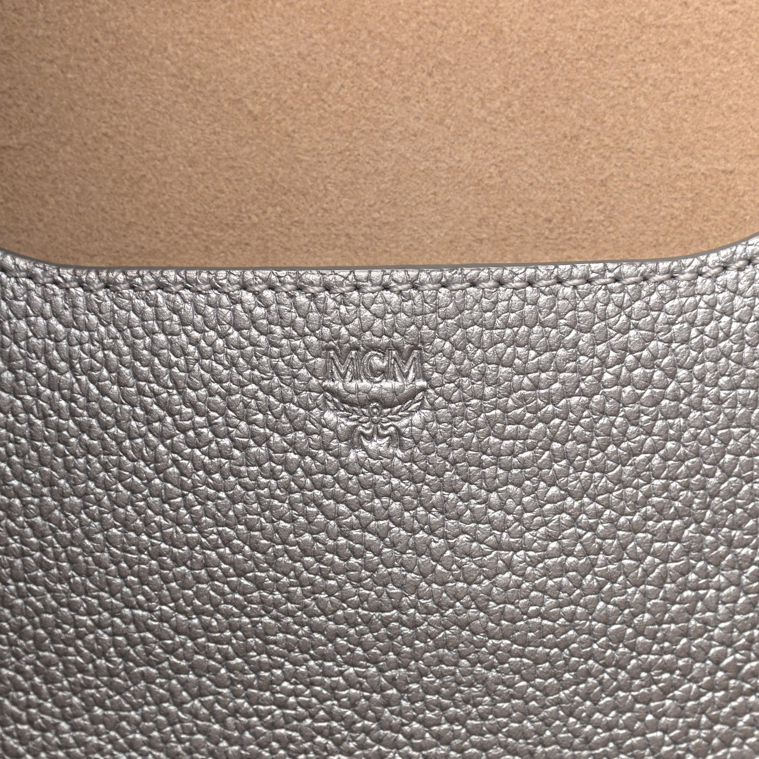 MCM Metallic Grained Calfskin Medium Top Zip Tote Spike Silver 6 of 13