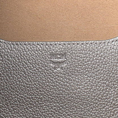 MCM Metallic Grained Calfskin Medium Top Zip Tote Spike Silver 6 of 13