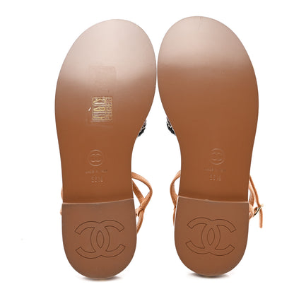 Chanel Lambskin Cord Chain CC Sandals 36.5 Brown Black Ivory 5 of 9