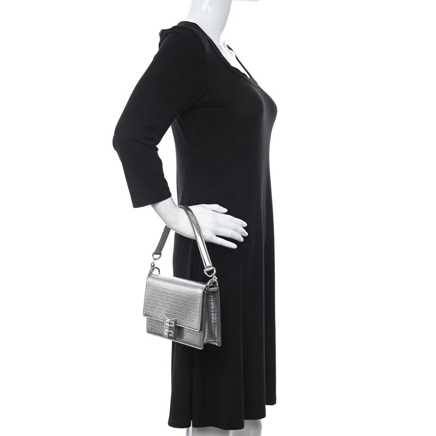 Givenchy Metallic Calfskin 4G Embossed Small 4G Crossbody Silver 2 of 9
