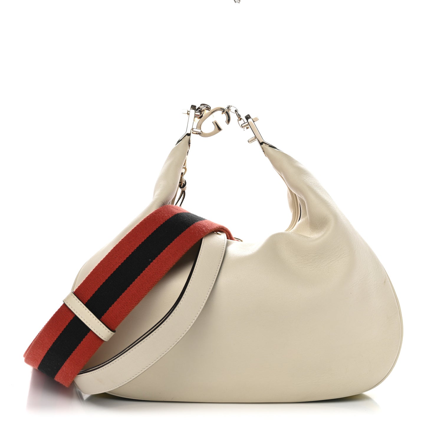 Aria Calfskin Web Large Attache Shoulder Bag Beige