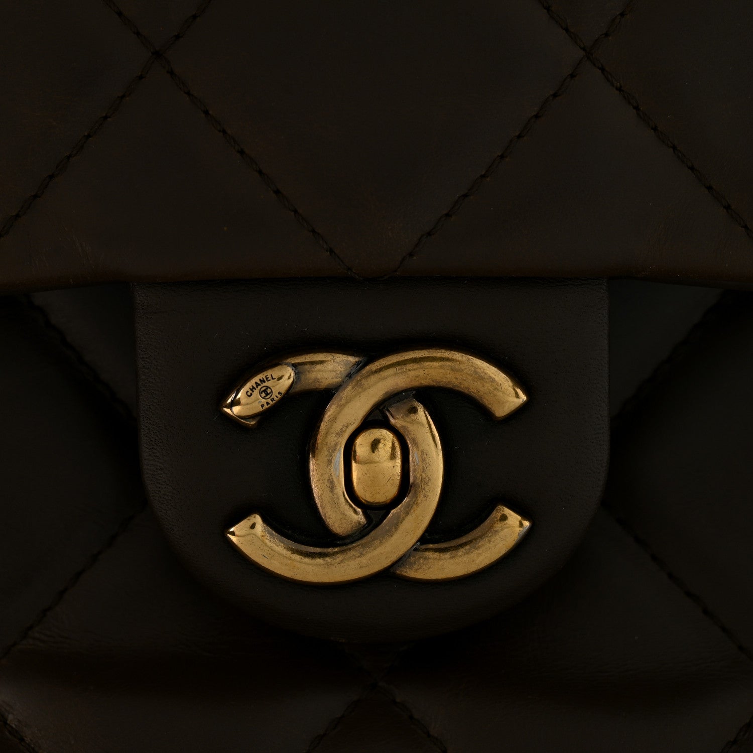 Chanel Calfskin Quilted Medium Gold Bar Top Handle Flap Dark Khaki 12 of 14